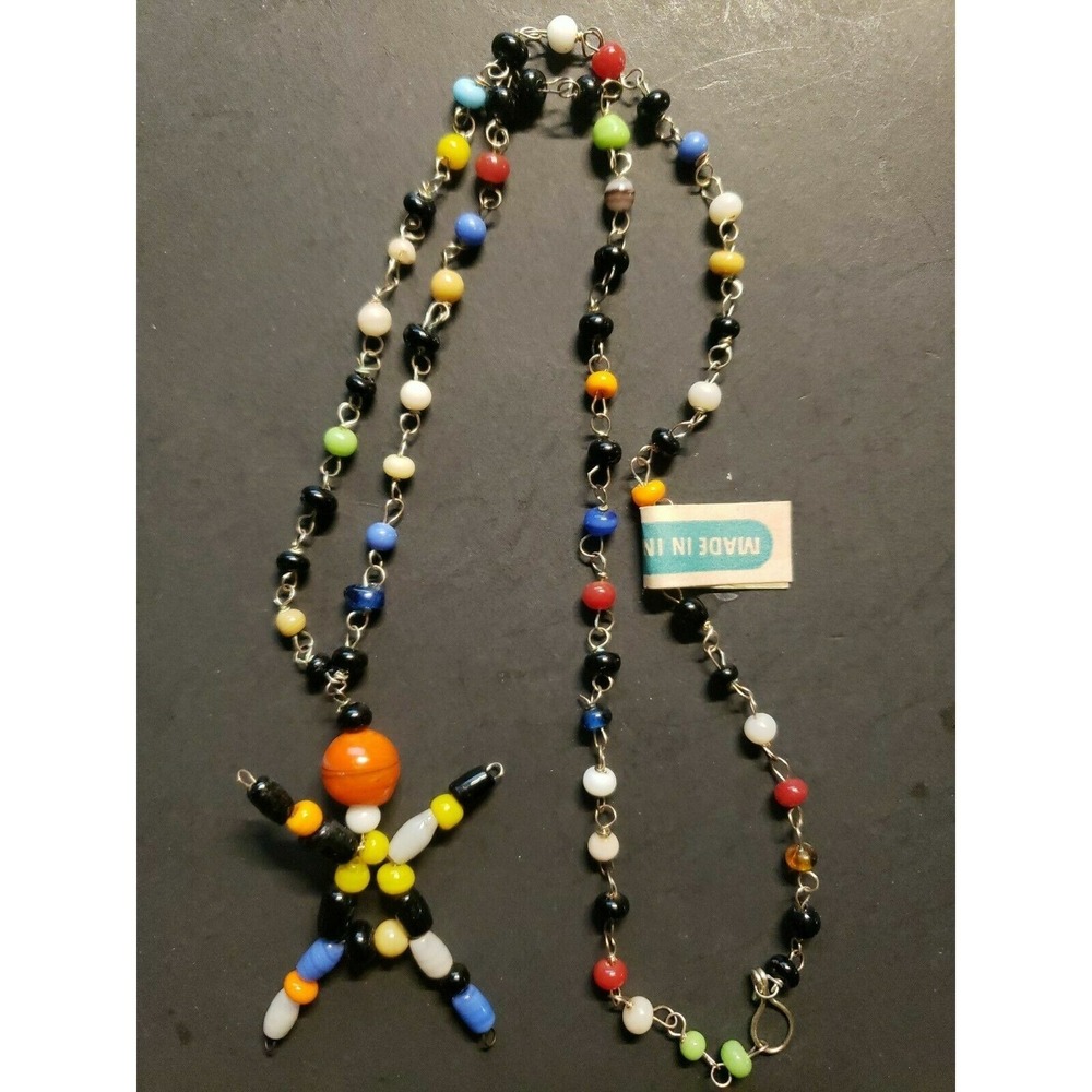 Vintage Multi Colored Tiny Glass Beaded 18" Necklace Made in India New In Bag